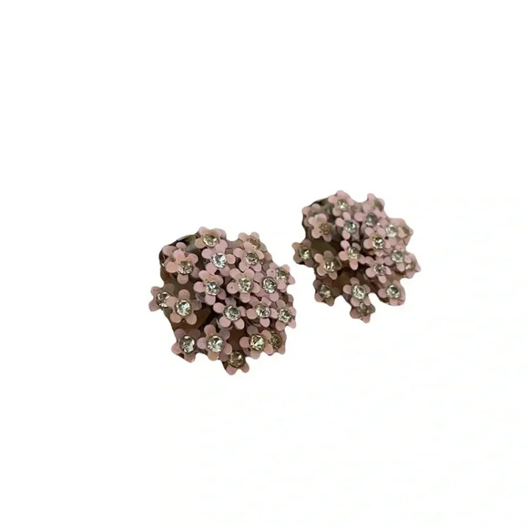 Vintage MCM Retro Enamel Crystal Floral Clip On Earrings - Picture 2 of 4